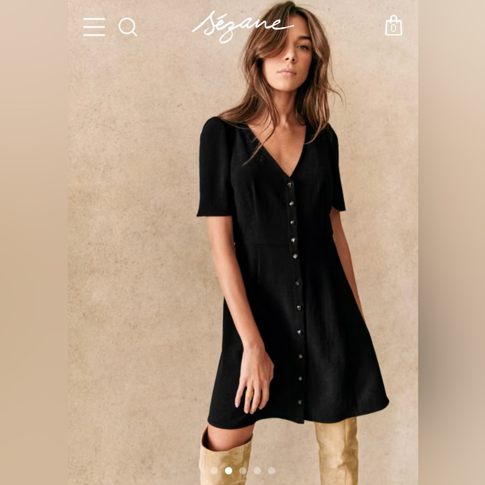 Sézane Black Button-Front Mini Dress